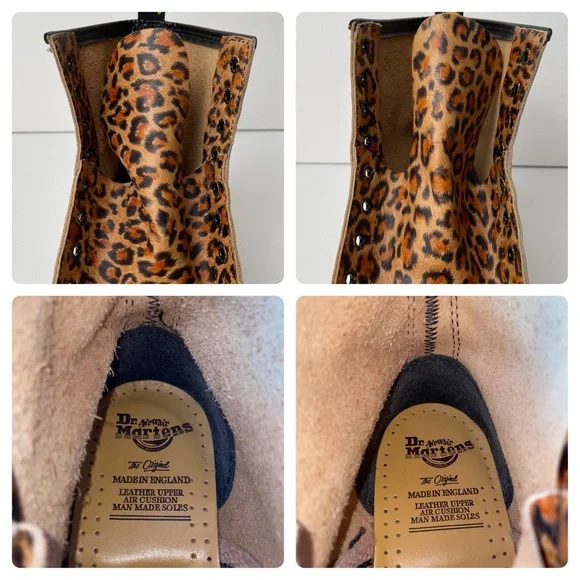 Vintage Dr. Martens 1460 England Leopard Animal Print Brown Black MIE Boots UK 4